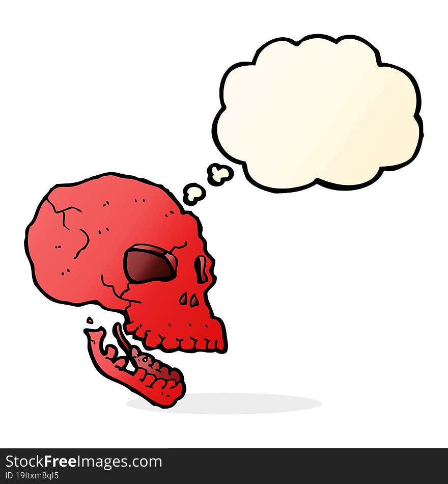 cartoon spooky skull with thought bubble