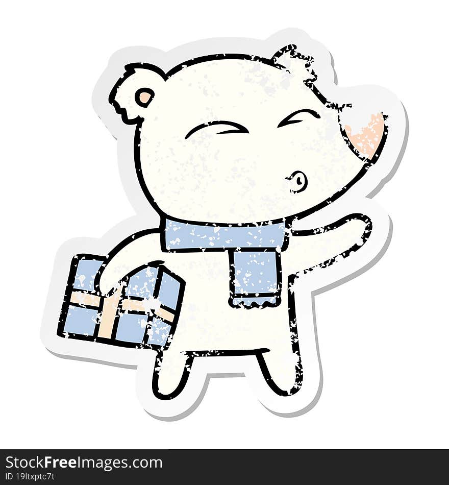 Distressed Sticker Of A Cartoon Christmas Polar Bear