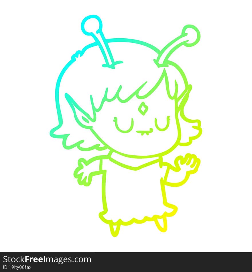 cold gradient line drawing of a cartoon alien girl dancing