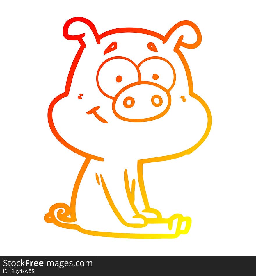 Warm Gradient Line Drawing Happy Cartoon Pig Sitting