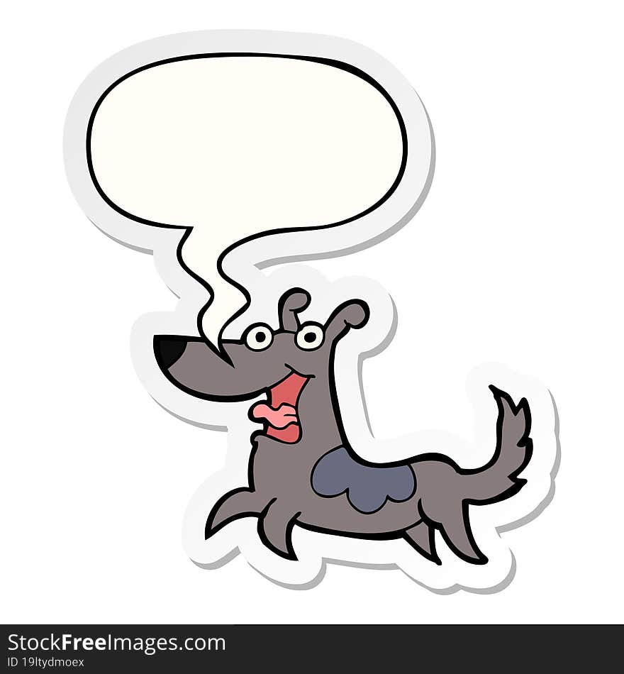 happy dog cartoon with speech bubble sticker. happy dog cartoon with speech bubble sticker