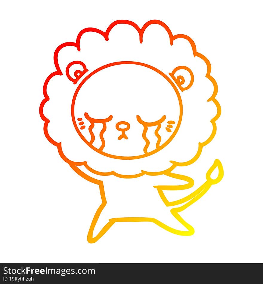 Warm Gradient Line Drawing Crying Cartoon Lion