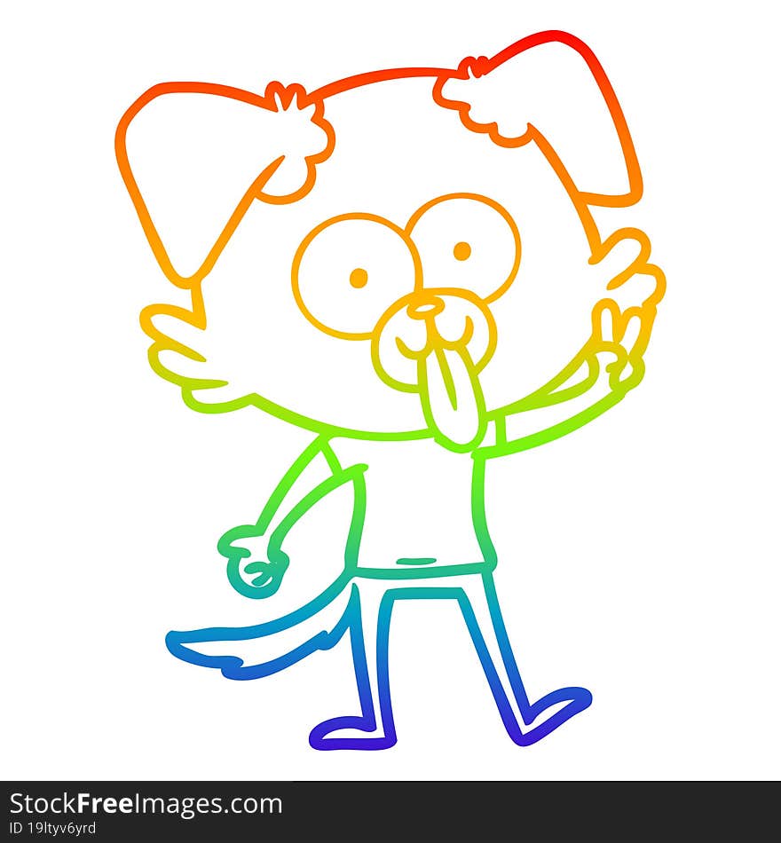 rainbow gradient line drawing of a cartoon dog with tongue sticking out