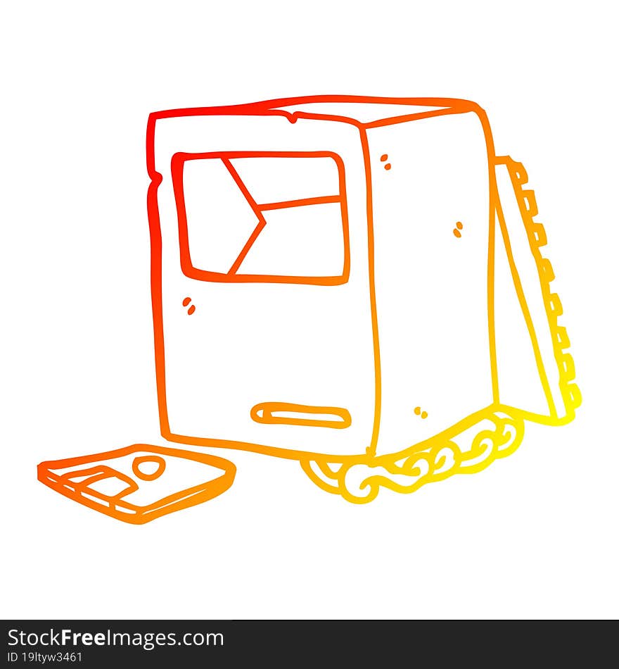 warm gradient line drawing cartoon broken old computer