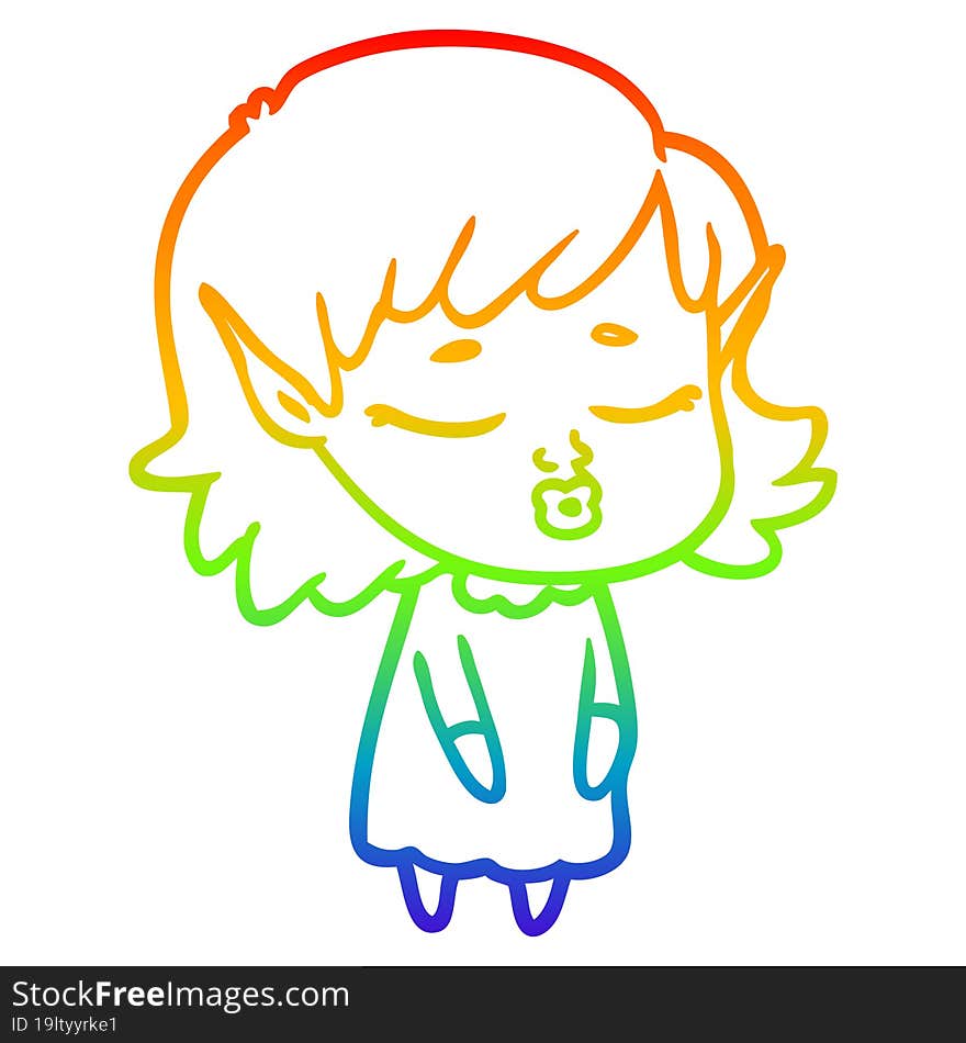 rainbow gradient line drawing pretty cartoon elf girl