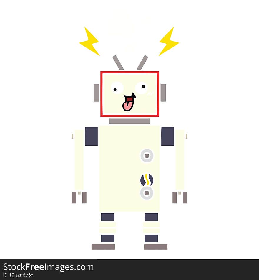 flat color retro cartoon crazy broken robot