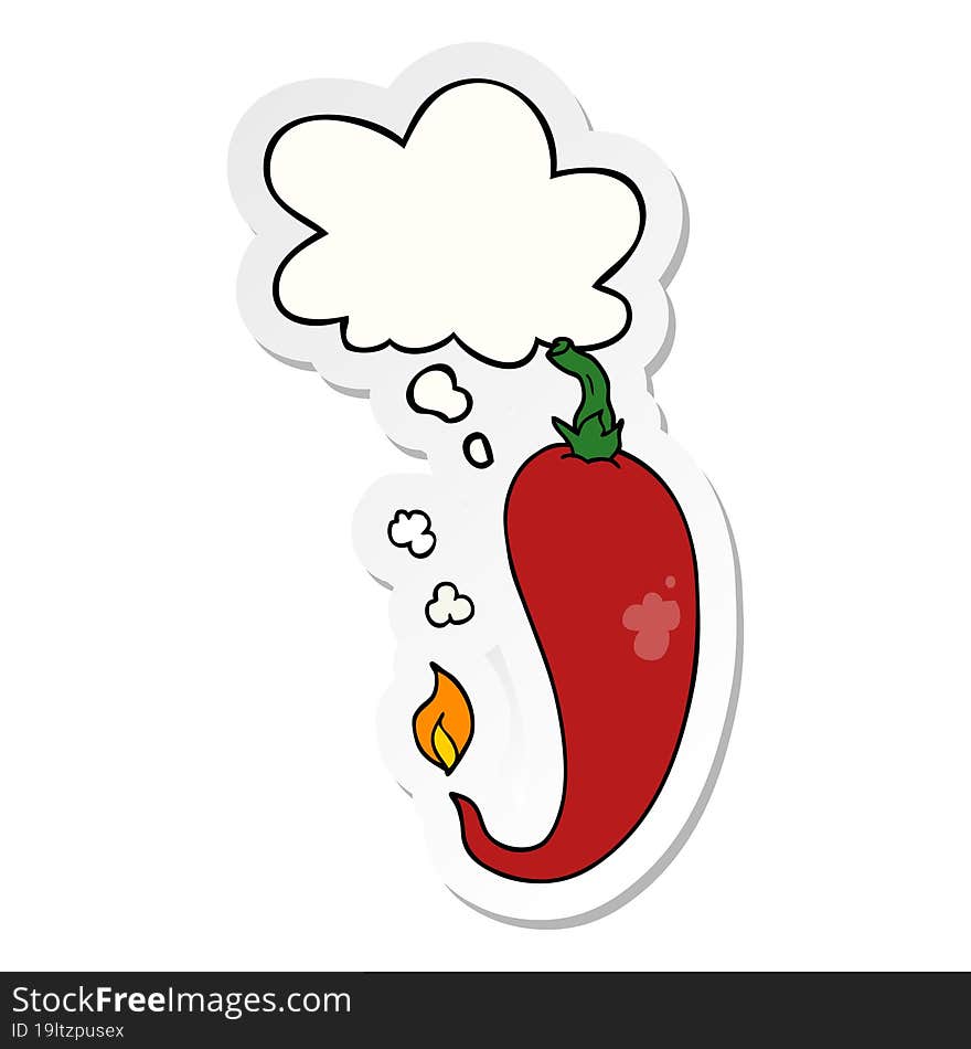 cartoon chili pepper and thought bubble as a printed sticker