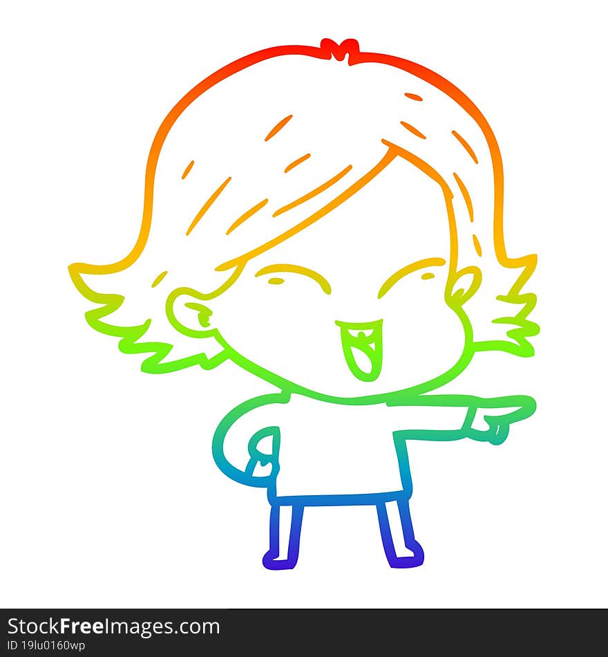 rainbow gradient line drawing happy cartoon girl