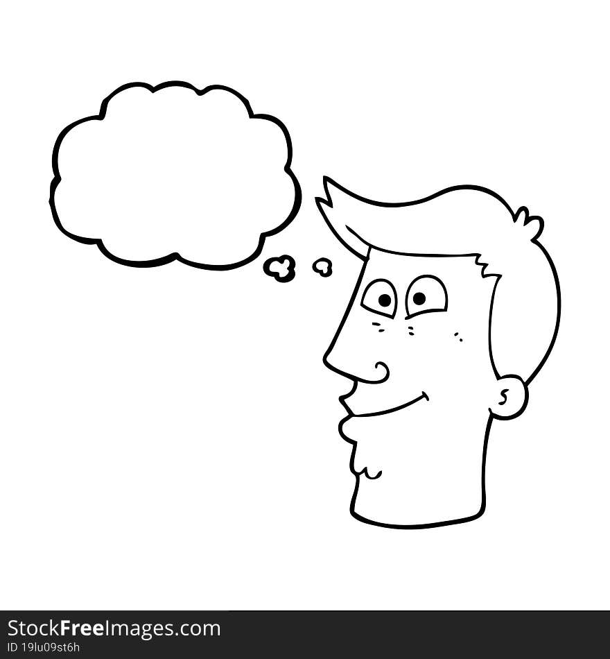 freehand drawn thought bubble cartoon male face