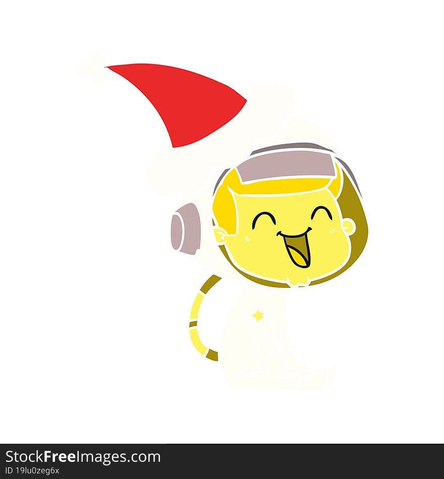 Happy Flat Color Illustration Of A Astronaut Wearing Santa Hat