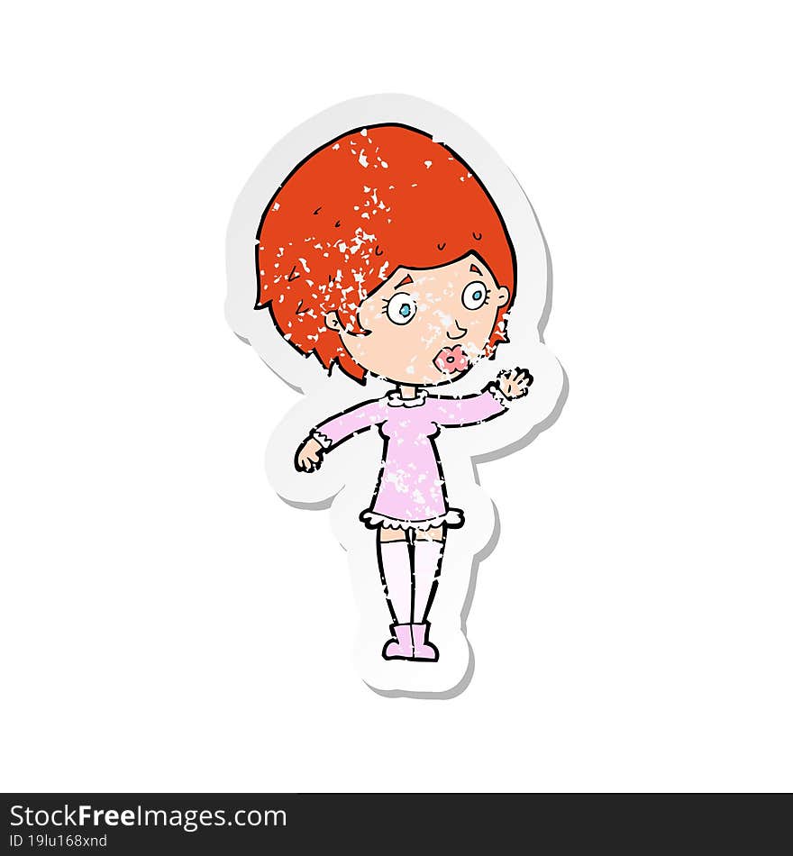 retro distressed sticker of a cartoon pretty woman