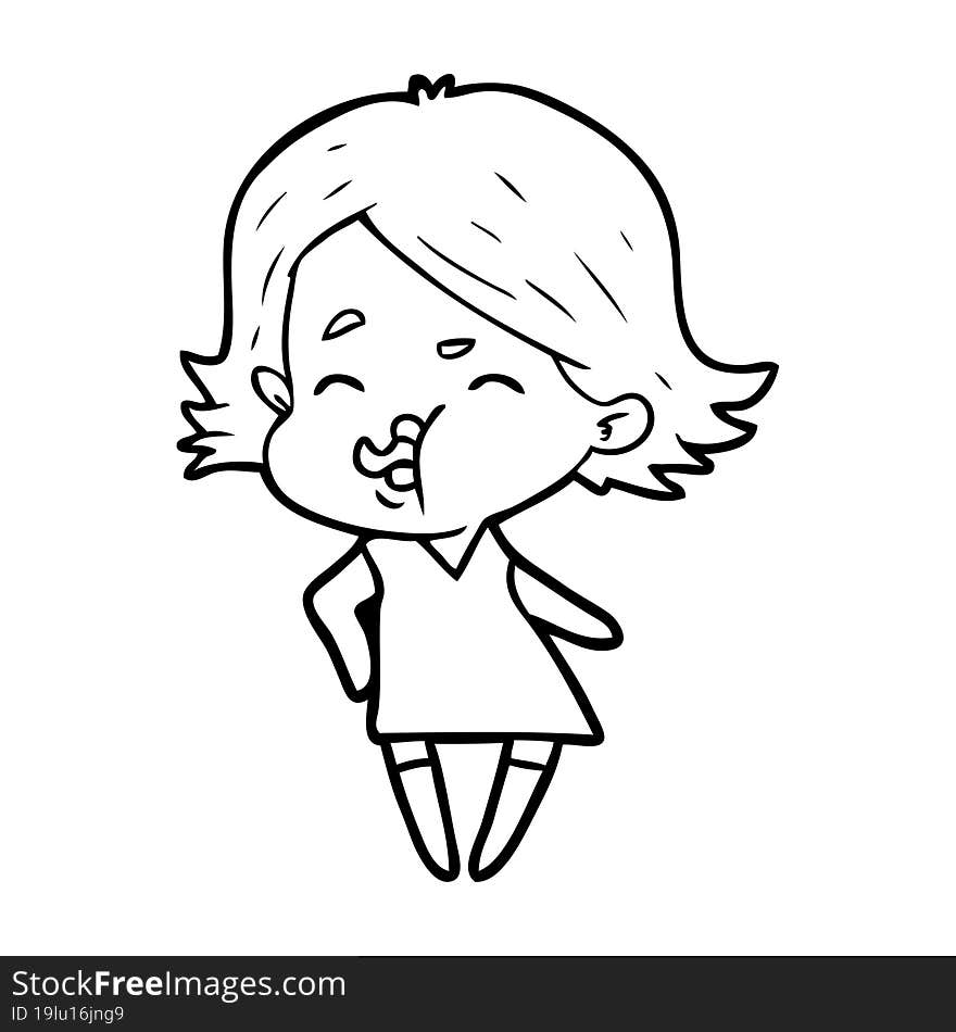 cartoon girl pulling face. cartoon girl pulling face