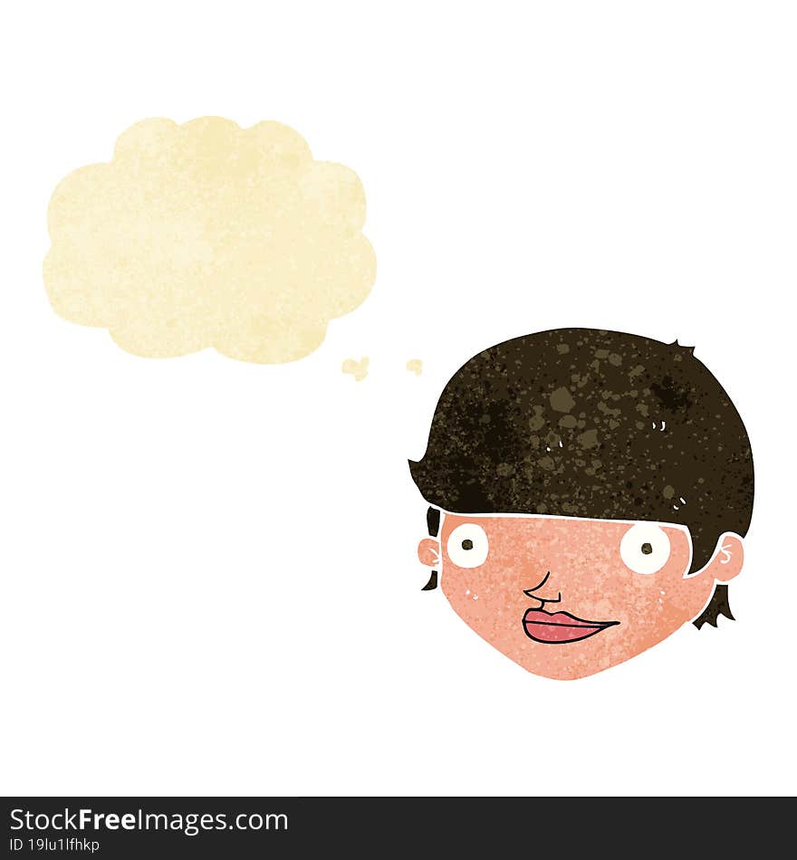 Cartoon Happy Female Face With Thought Bubble