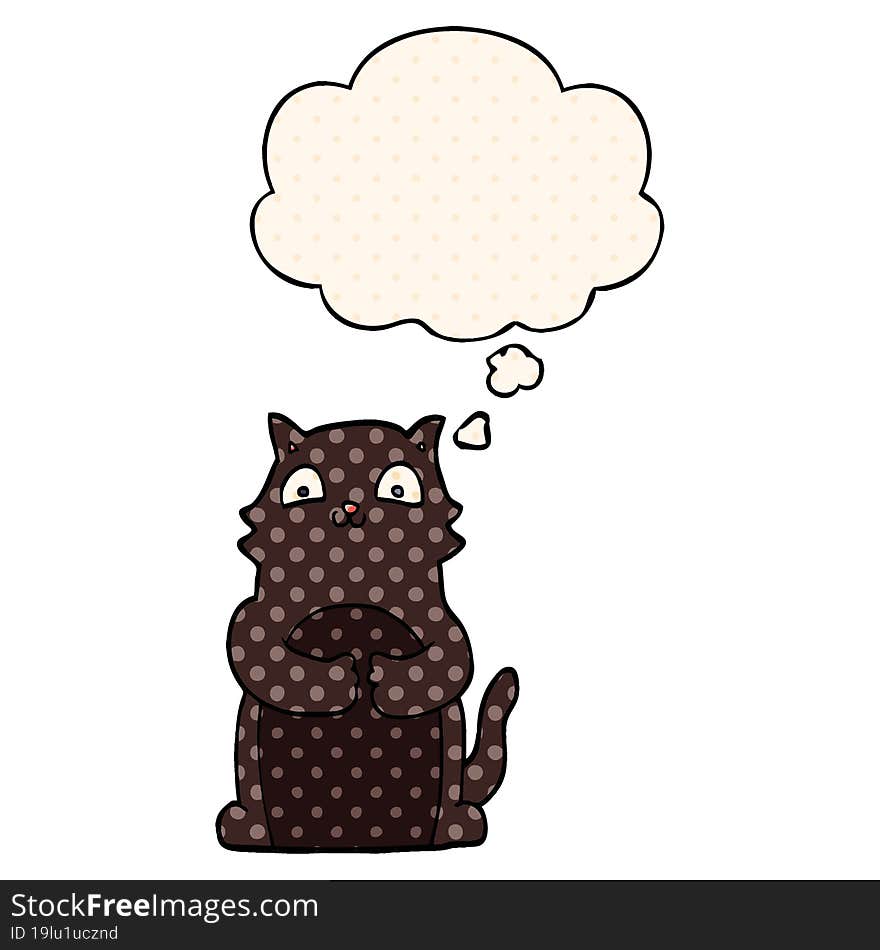 cartoon cat with thought bubble in comic book style