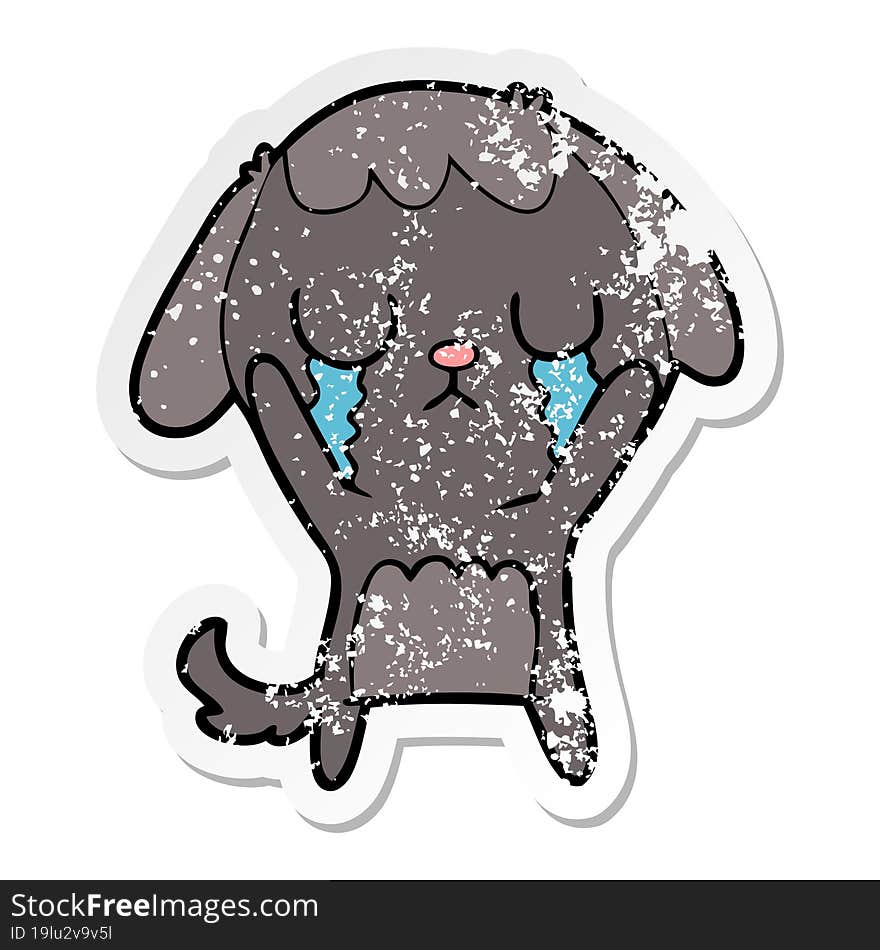 distressed sticker of a cute cartoon dog crying