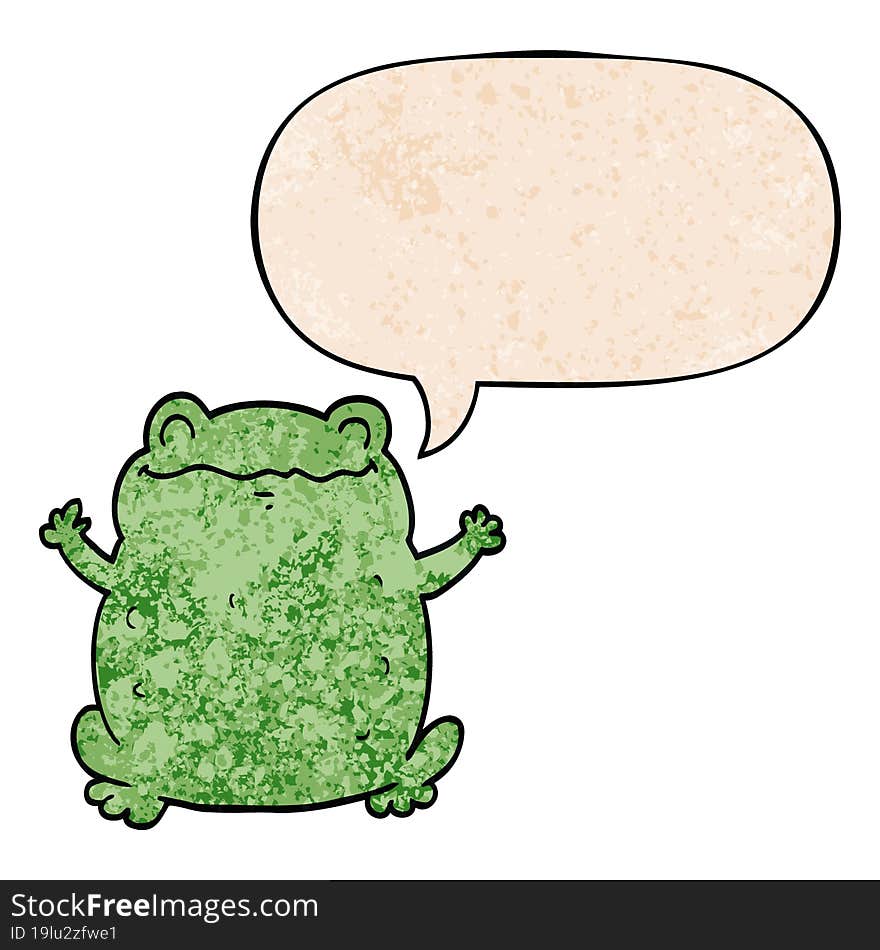 cartoon toad and speech bubble in retro texture style