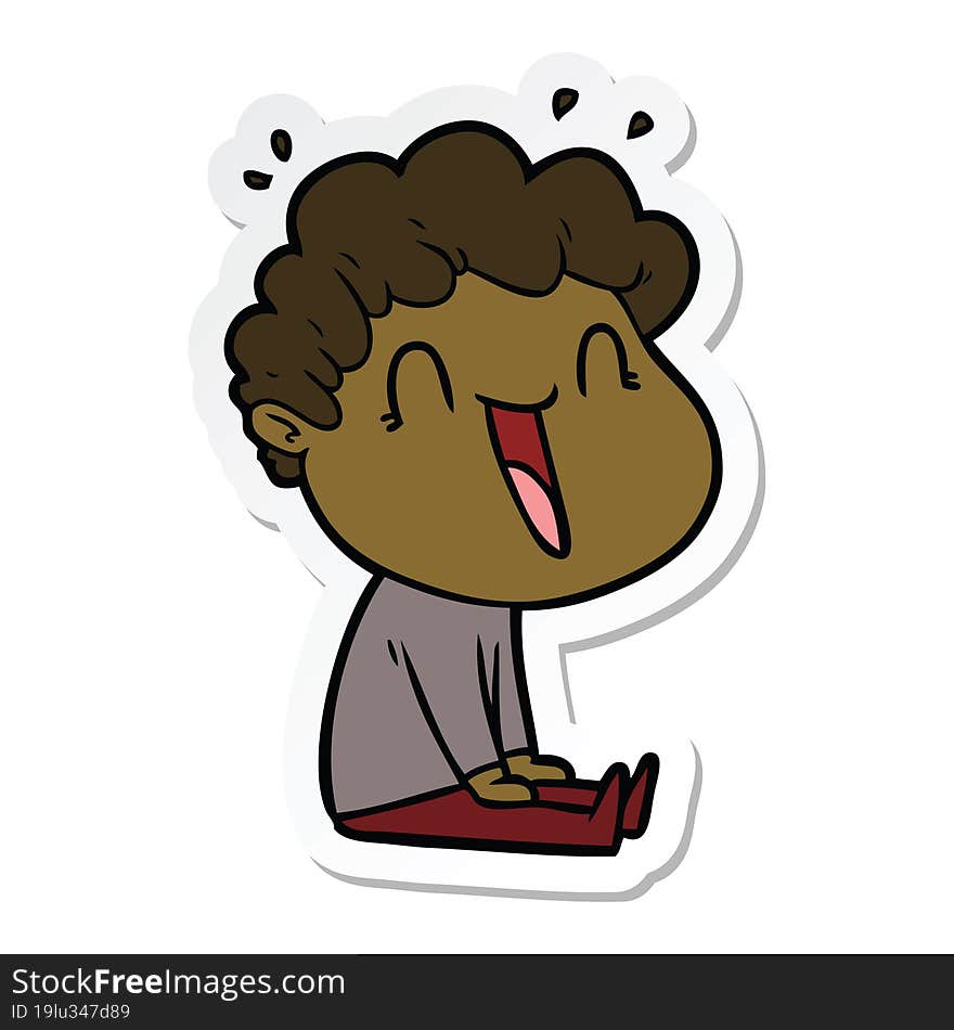 Sticker Of A Cartoon Happy Man Laughing