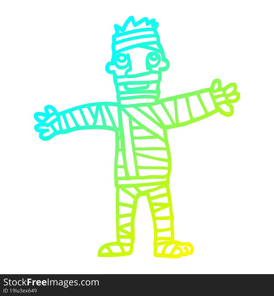 cold gradient line drawing cartoon man in bandages