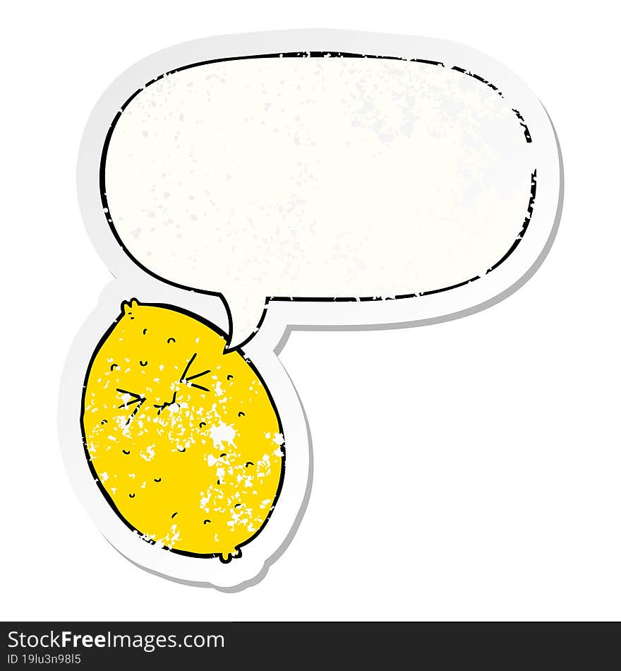 Cartoon Bitter Lemon And Speech Bubble Distressed Sticker