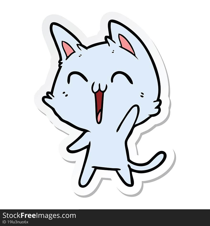 sticker of a happy cartoon cat meowing