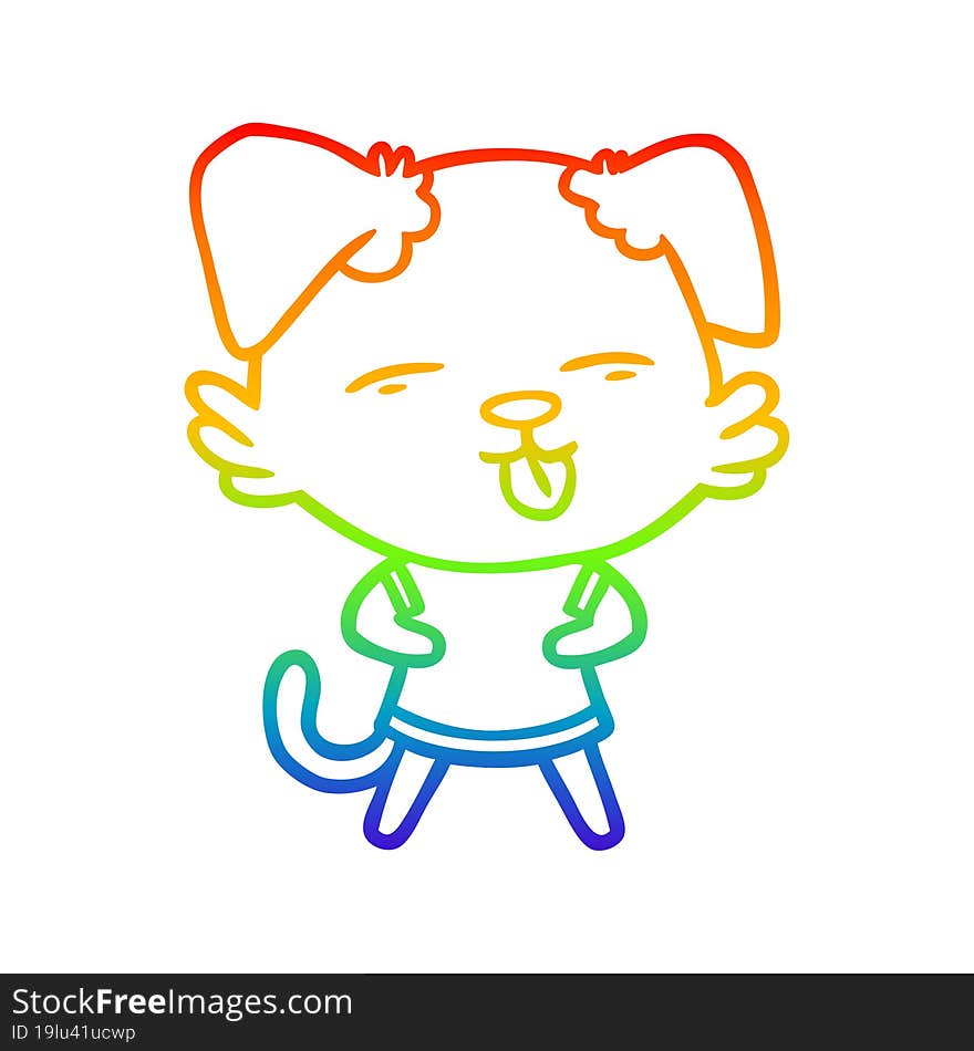 rainbow gradient line drawing of a cartoon dog sticking out tongue