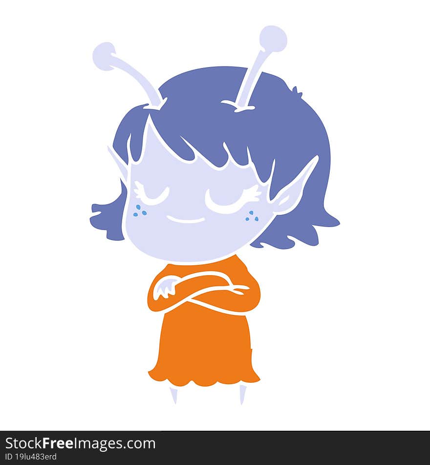 smiling alien girl flat color style cartoon