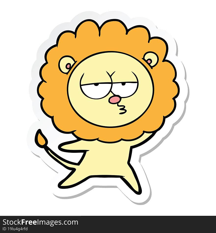 sticker of a cartoon bored lion