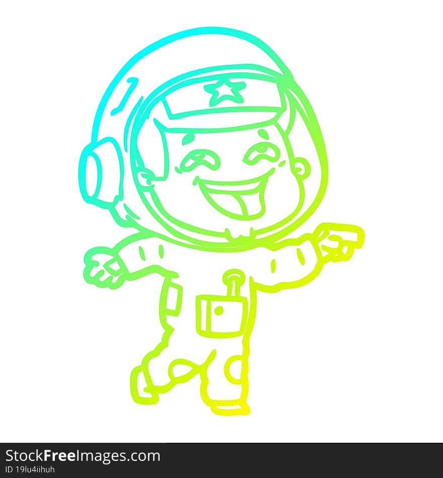 cold gradient line drawing of a cartoon laughing astronaut