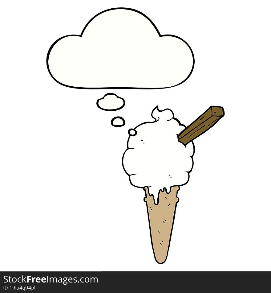 cartoon ice cream with thought bubble. cartoon ice cream with thought bubble