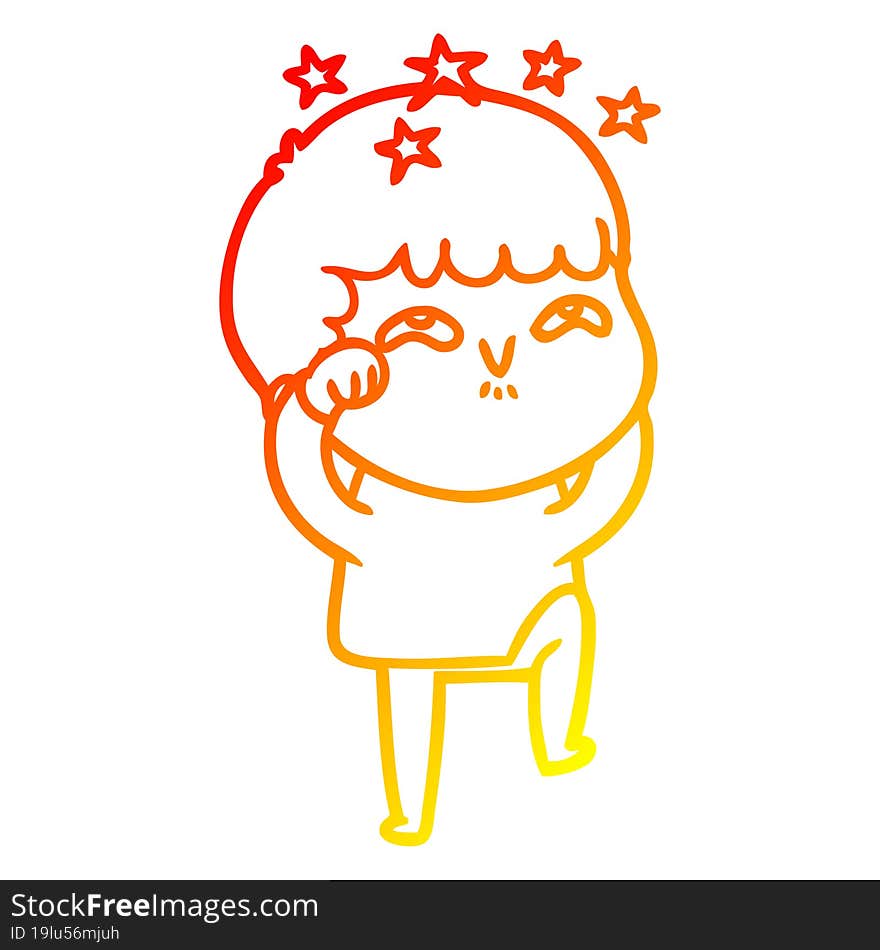 warm gradient line drawing cartoon amazed boy