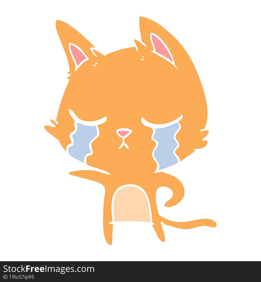 crying flat color style cartoon cat pointing