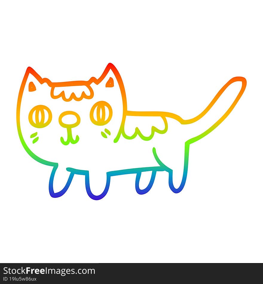 Rainbow Gradient Line Drawing Cartoon Little Cat