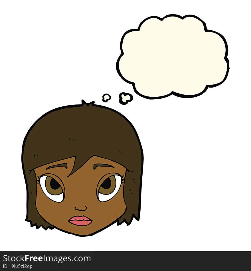 cartoon female face with thought bubble