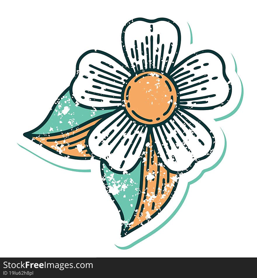 Distressed Sticker Tattoo Style Icon Of A Flower