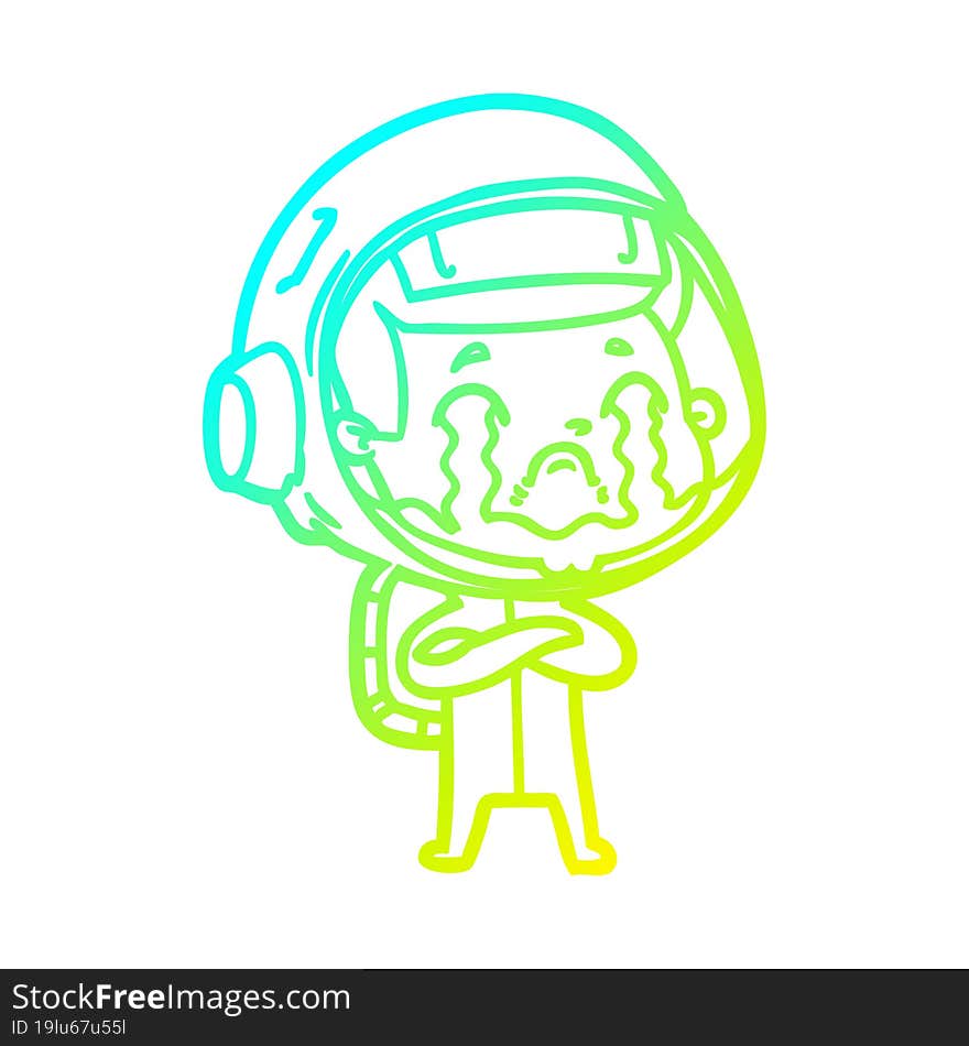 Cold Gradient Line Drawing Cartoon Crying Astronaut