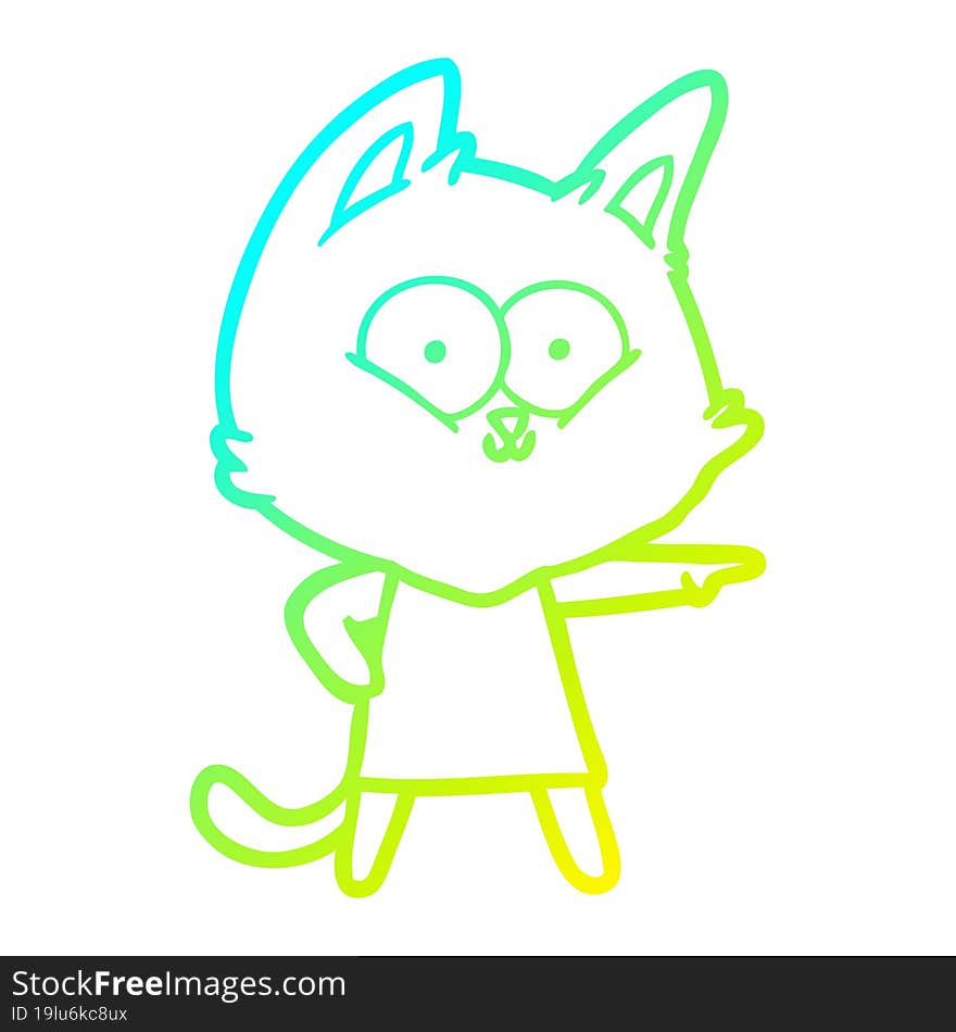 cold gradient line drawing cartoon cat girl pointing