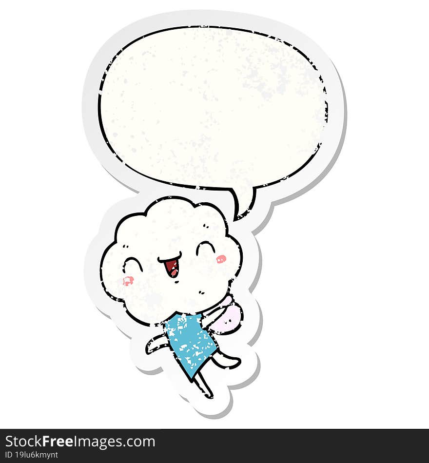 cute cartoon cloud head creature and speech bubble distressed sticker