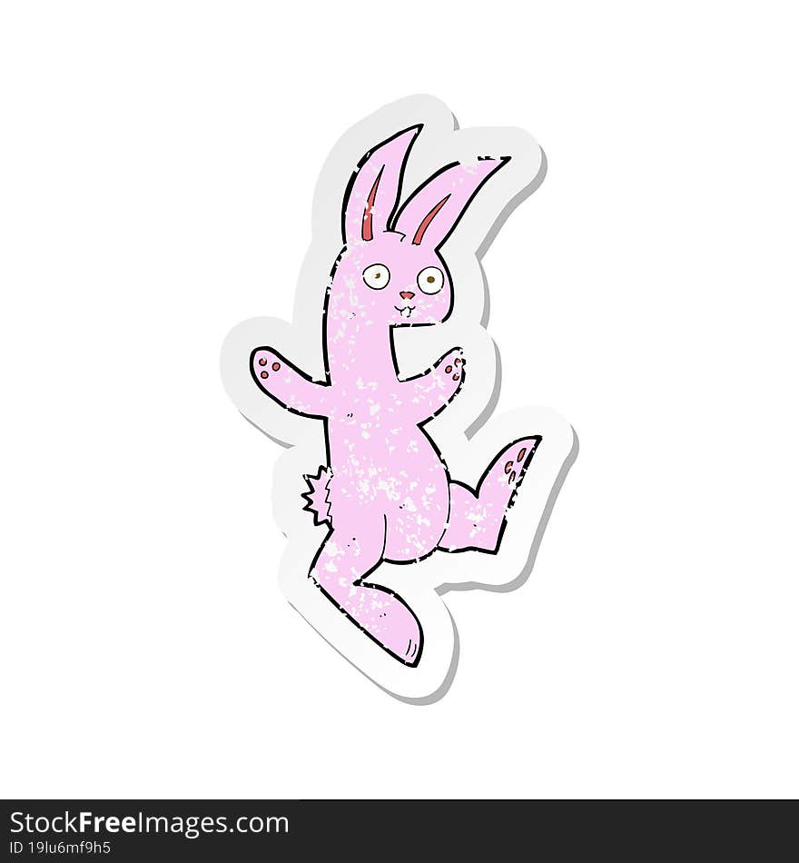 retro distressed sticker of a funny cartoon pink rabbit