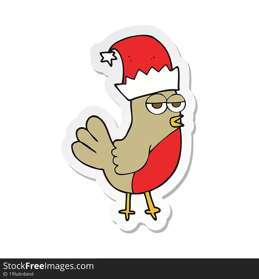 Sticker Of A Cartoon Robin In Christmas Hat