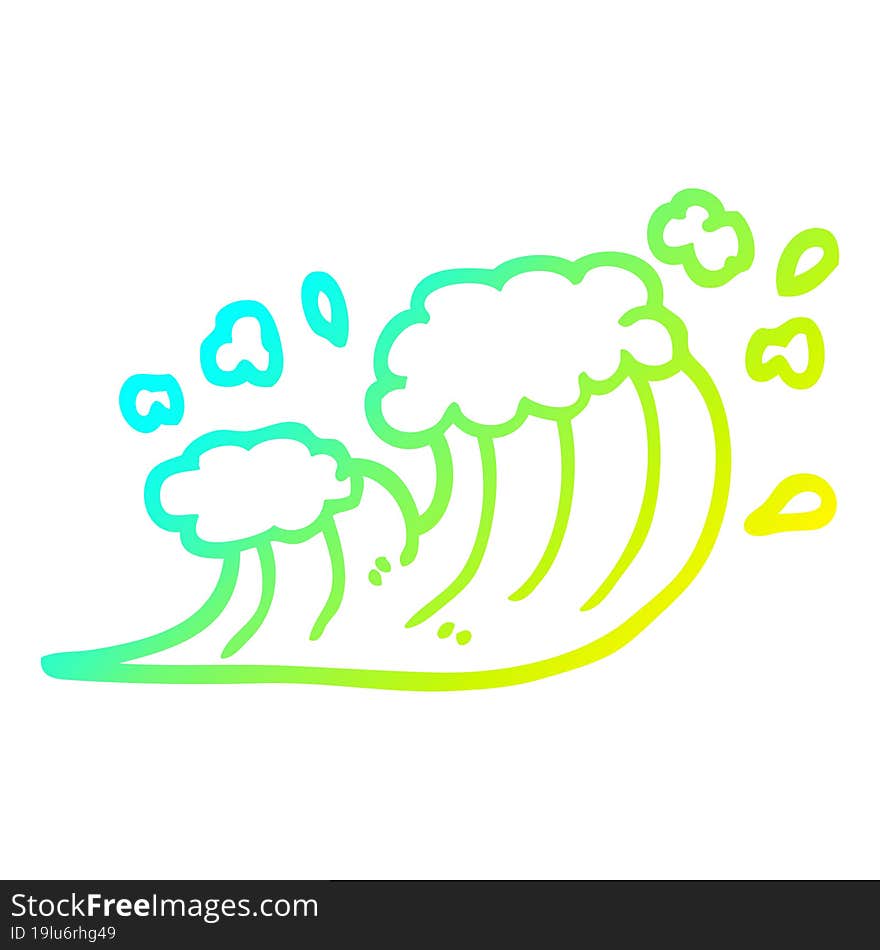 cold gradient line drawing of a cartoon wave crashing