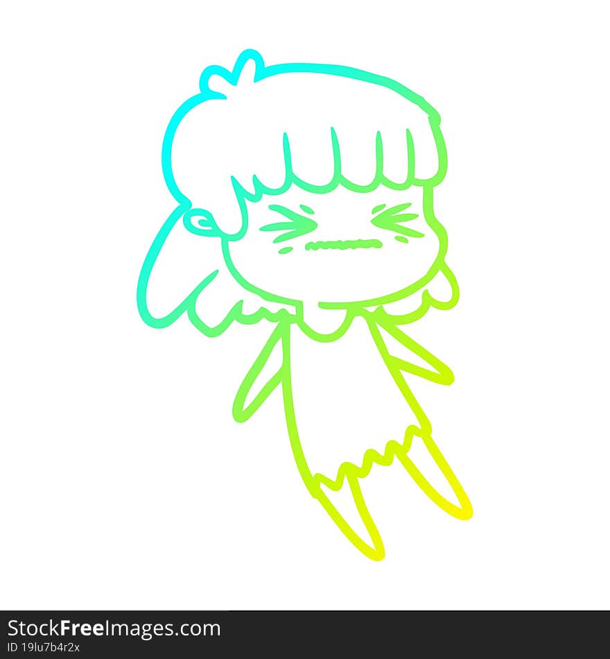 cold gradient line drawing of a cartoon angry girl