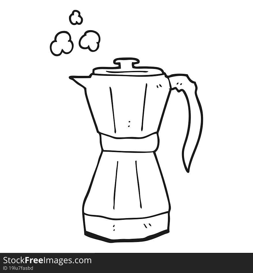 freehand drawn black and white cartoon stovetop espresso maker