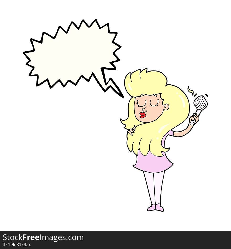 speech bubble cartoon woman brushing hair