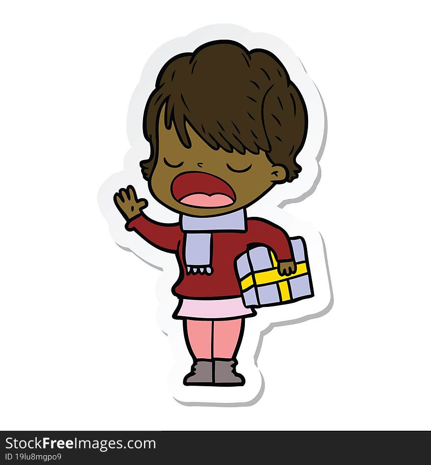 sticker of a cartoon woman talking