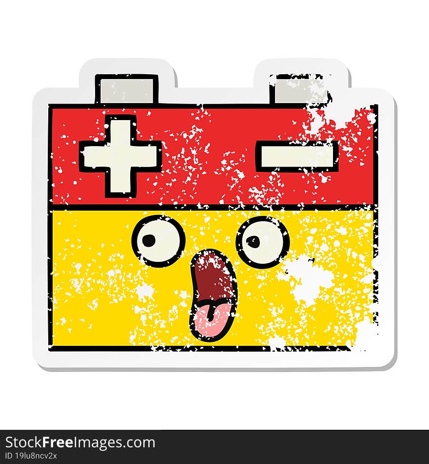 Distressed Sticker Of A Cute Cartoon Car Battery