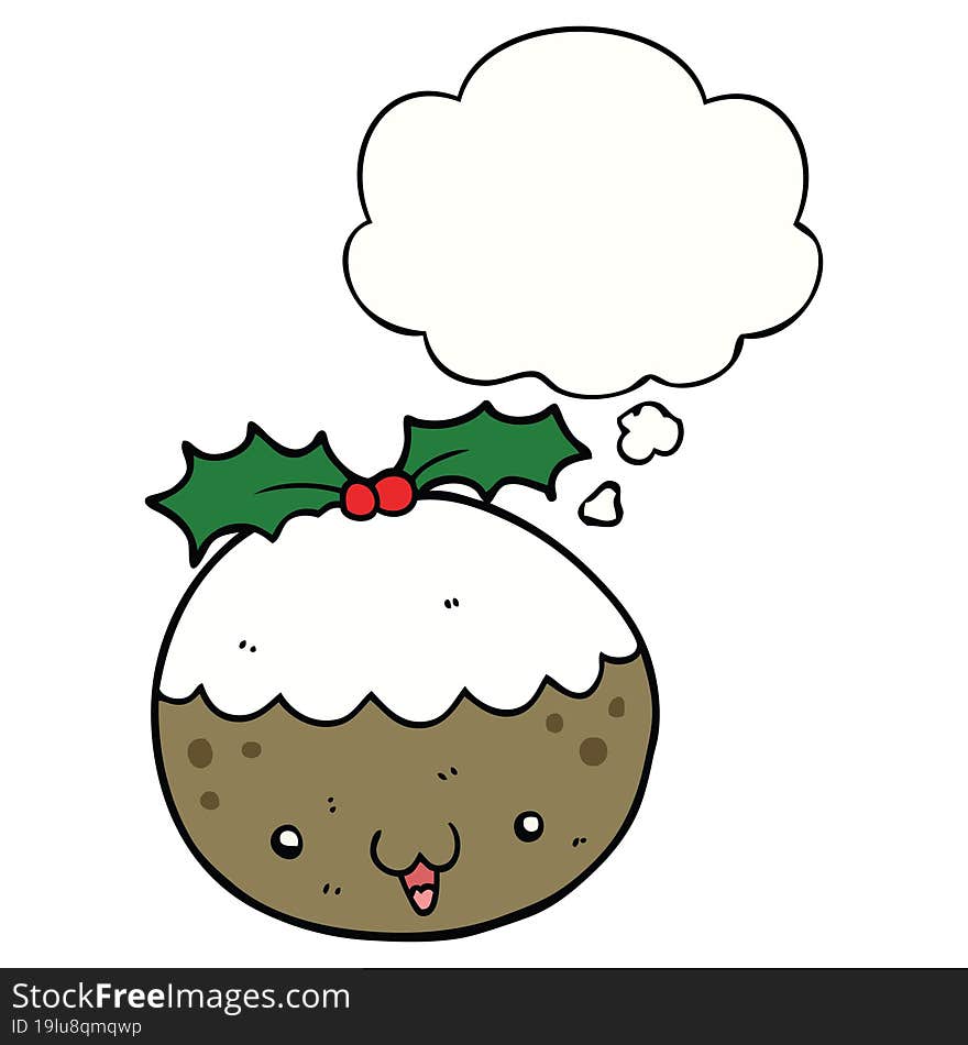 cute cartoon christmas pudding and thought bubble