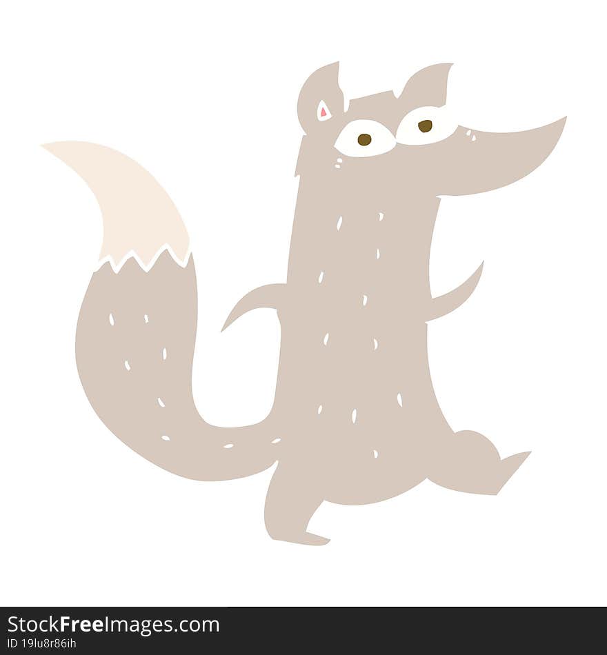 flat color illustration of a cartoon cute wolf