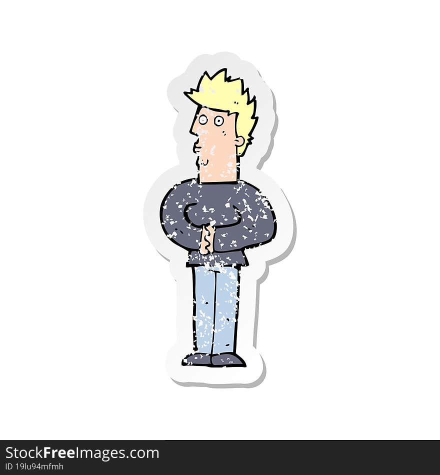 retro distressed sticker of a cartoon nervous man