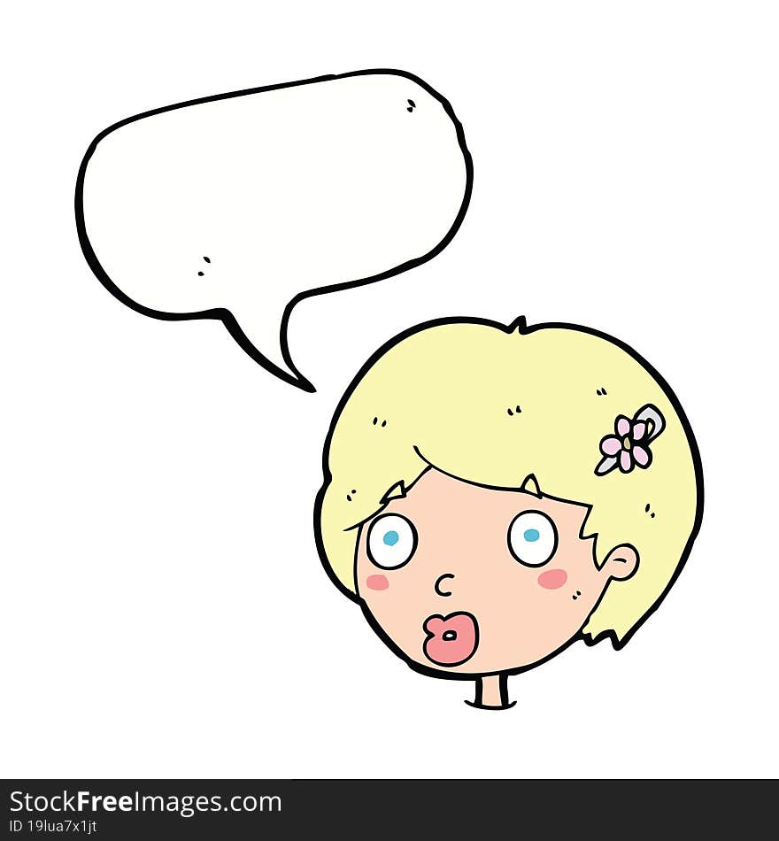 cartoon surprised female face with speech bubble