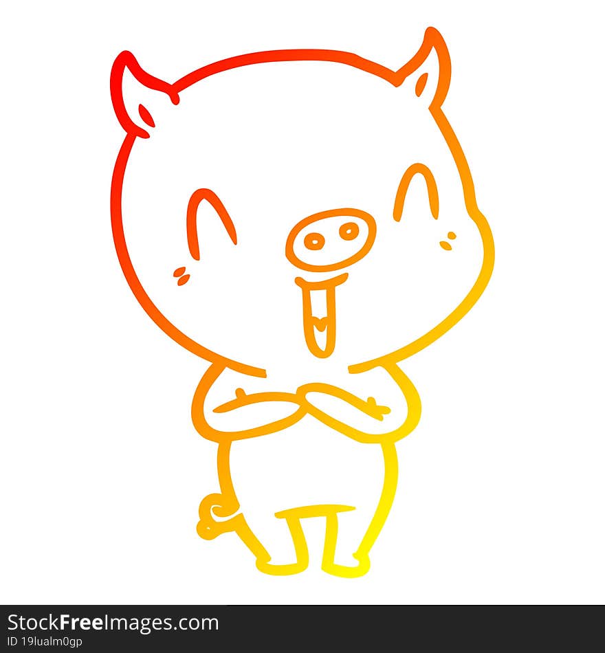 Warm Gradient Line Drawing Happy Cartoon Pig